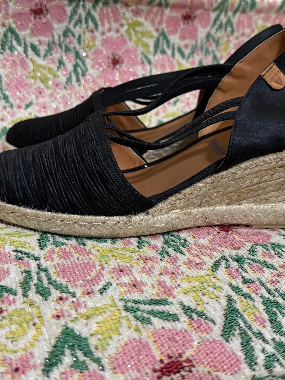 Black Espadrille Wedge Slingback Shoes